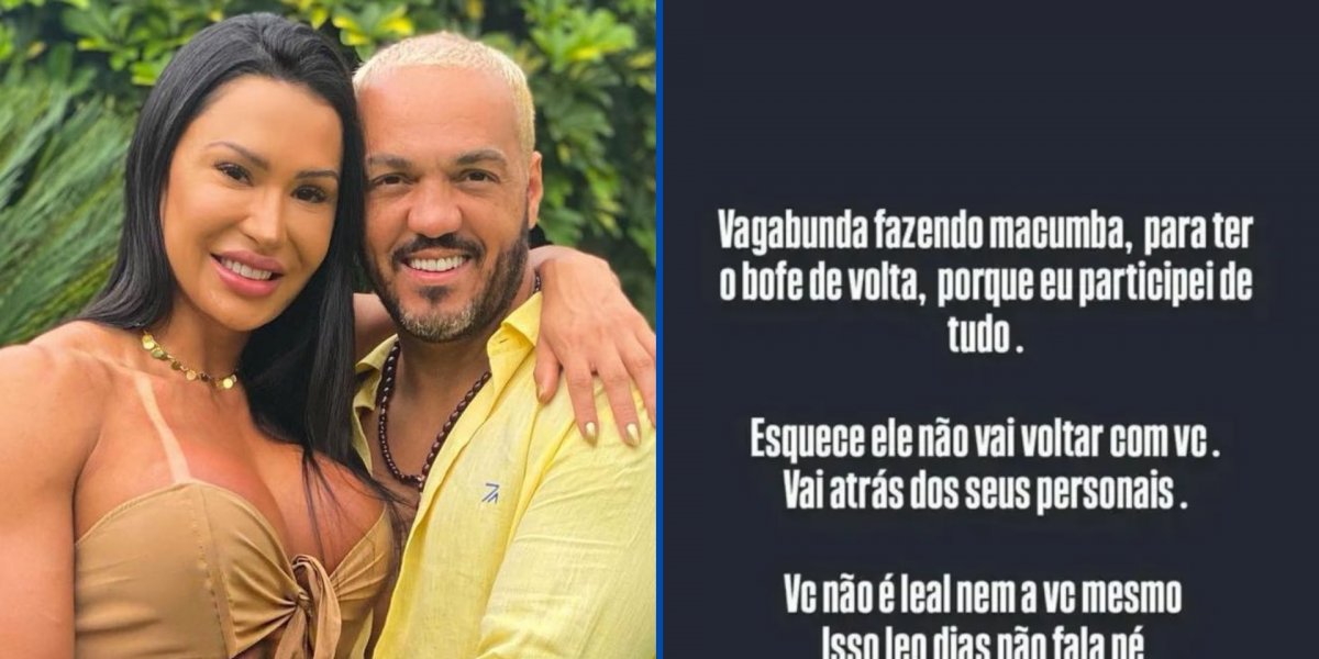 Gracyanne Barbosa e Belo na foto da esquerda e na direita um dos posts feitos pelo ex-caseiro