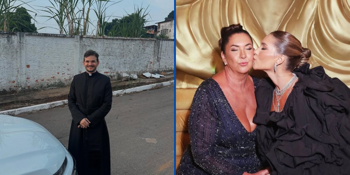 Padre Patrick na foto da esquerda e Virginia ao lado de Margareth na foto da direita