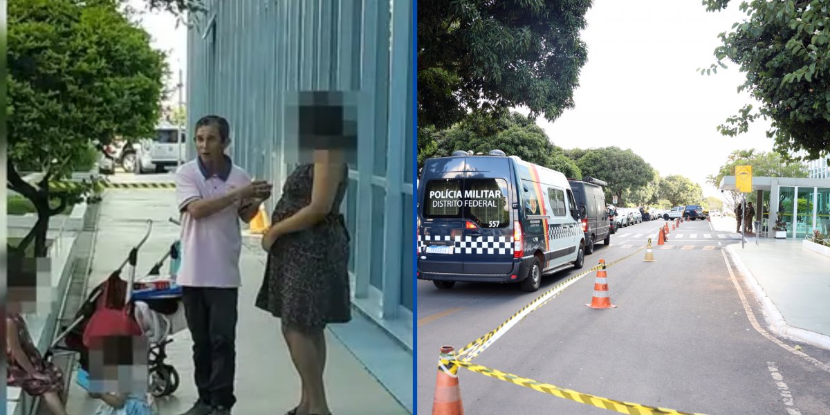 O casal e seus filhos; Ministério do Desenvolvimento Social isolado pela Polícia Militar