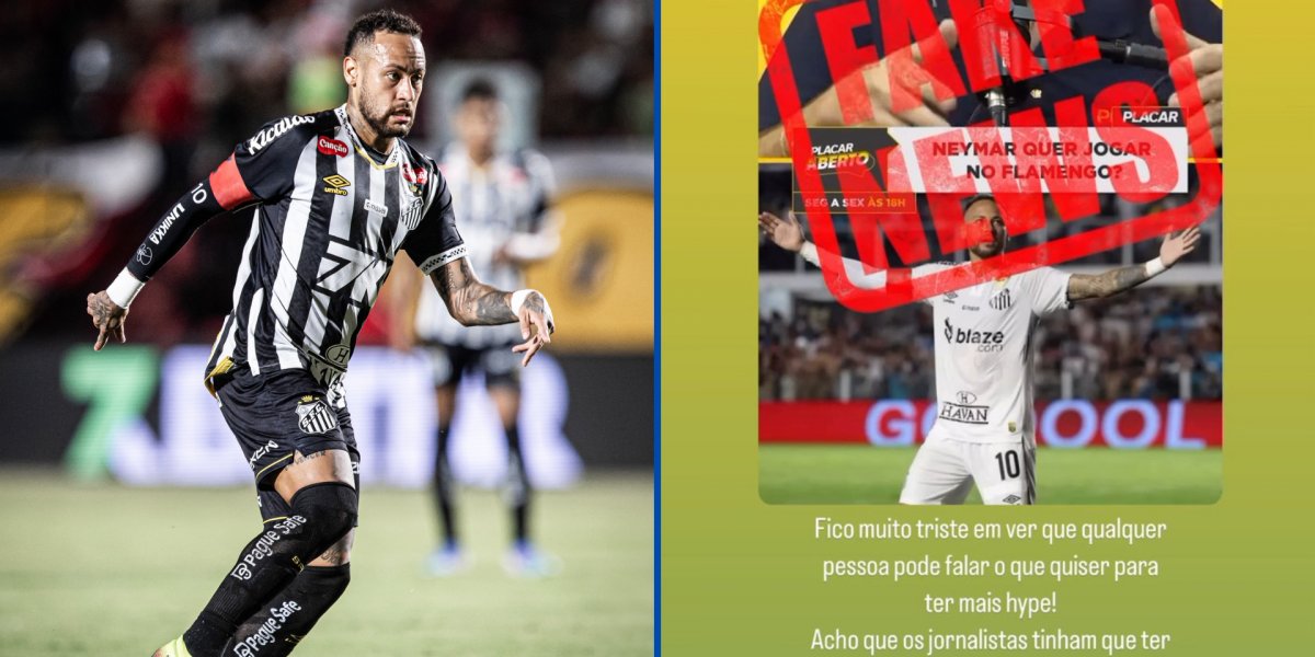 Neymar no jogo contra o Vitória e o print de sua postagem no Instagram