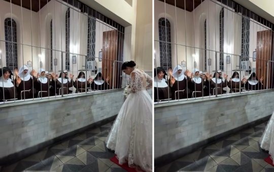 Noiva emociona ao aparecer com freiras, mas esclarece: ‘minha vocação sempre foi o matrimônio’