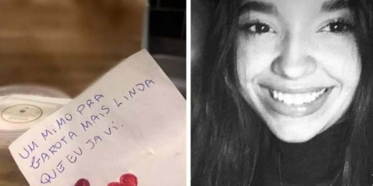 Bilhete recebido pela jovem ao lado de uma foto dela