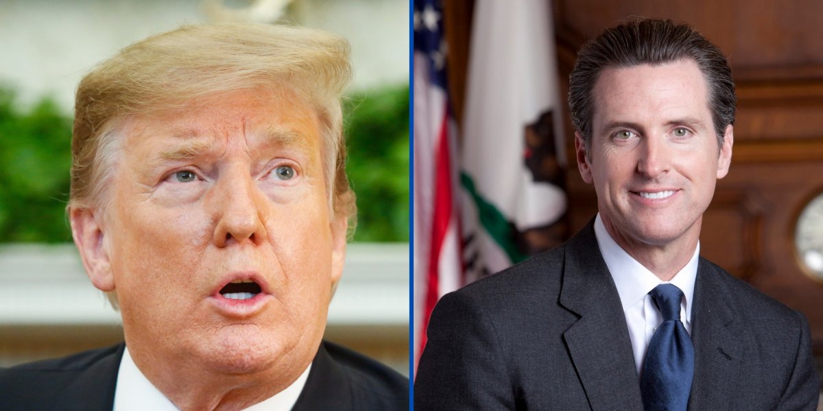 Donald Trump na foto da esquerda e Gavin Newsom na imagem da direita