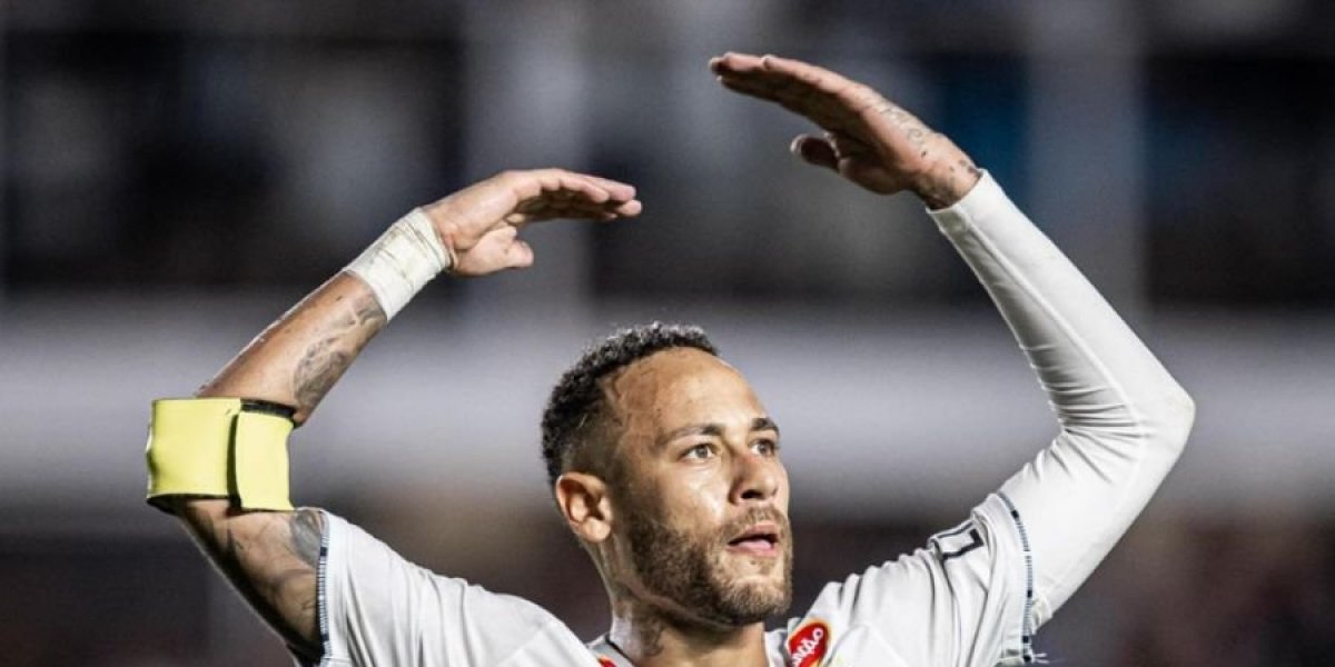 Neymar comemorando um gol pelo Santos