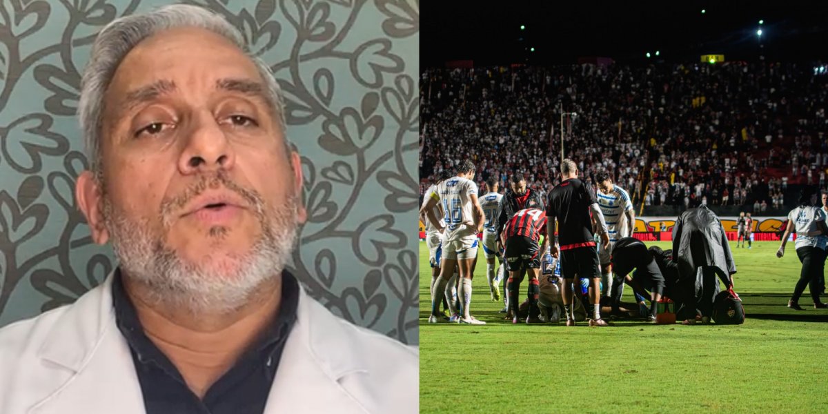 Médico do Vitória, Dr. Marcelo Cortes, e cena do campo após lesão