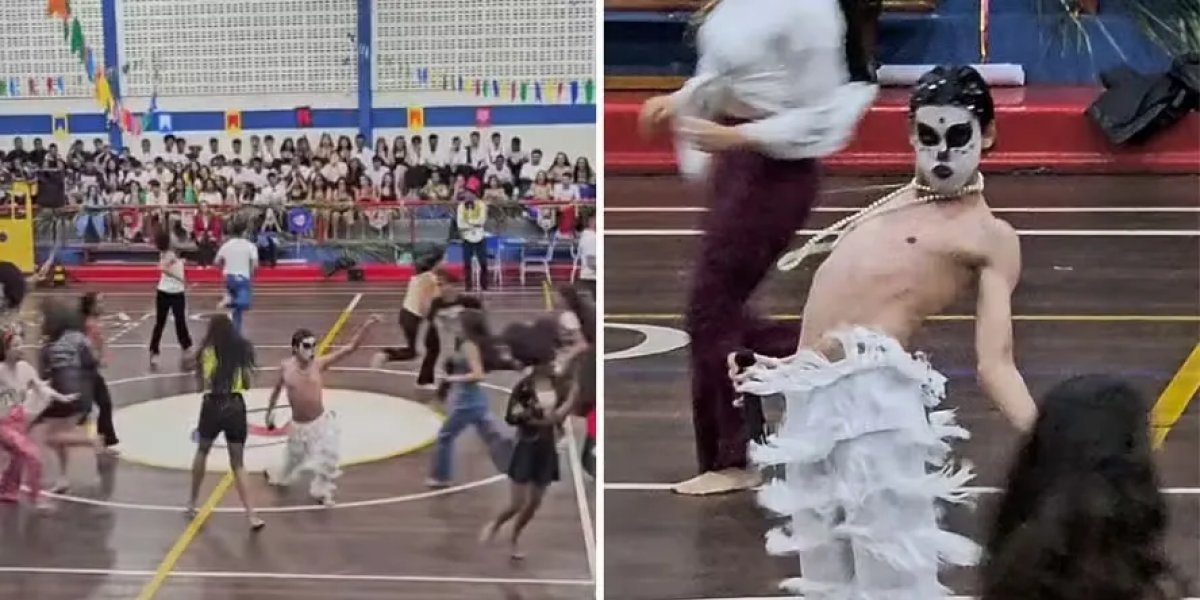 Yago interpreta Ney Matogrosso em apresentação no colégio