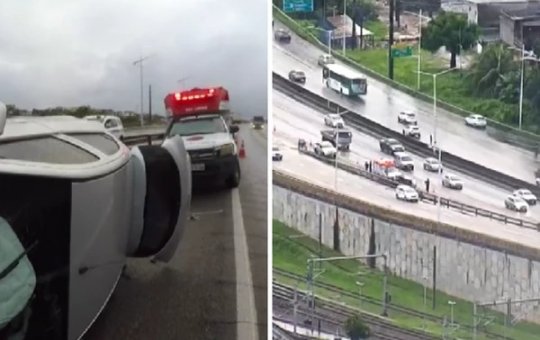 Motorista fica ferido após carro capotar em trecho da BR-324