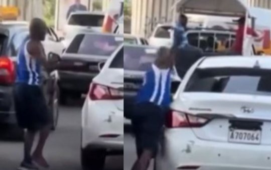 Momento em que o homem se levanta para atacar o carro