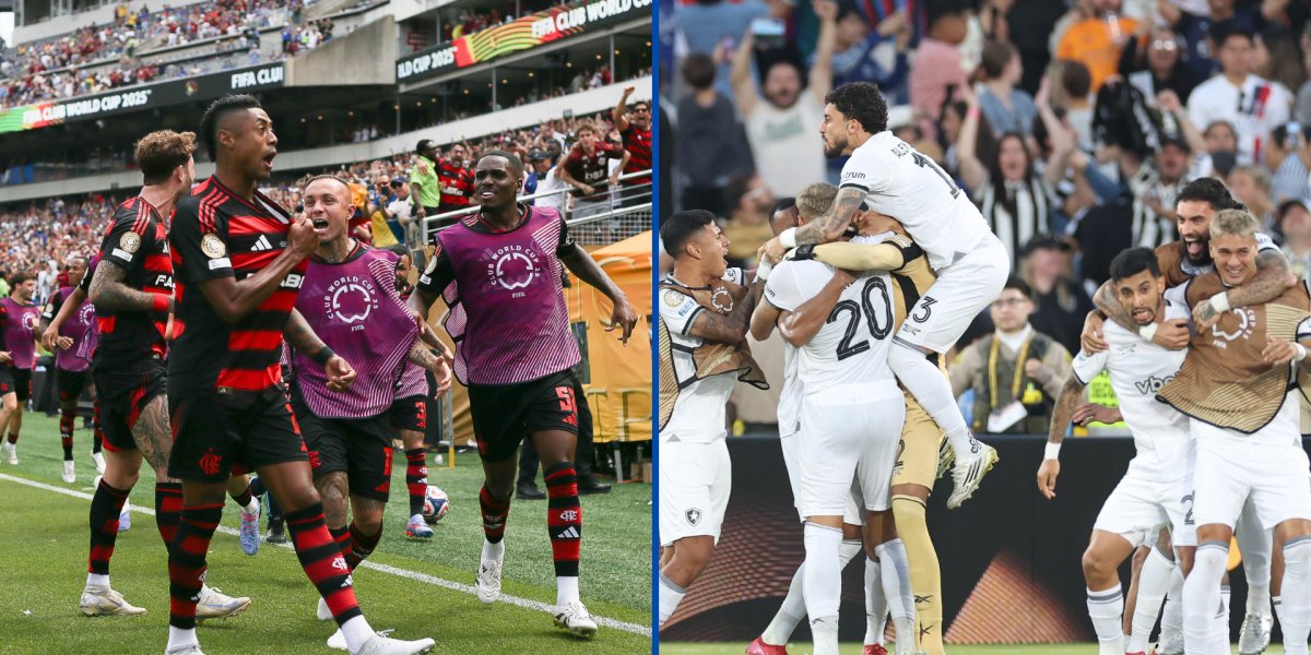 Jogadores do Botafogo e Flamengo comemorando suas vitórias