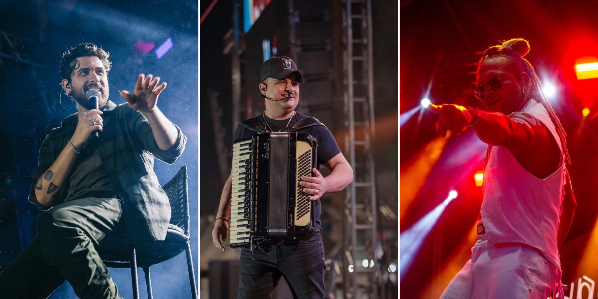 Gustavo Mioto (Esquerda), Tarcisio do Acordeon (Centro) e Timbalada (Direita)