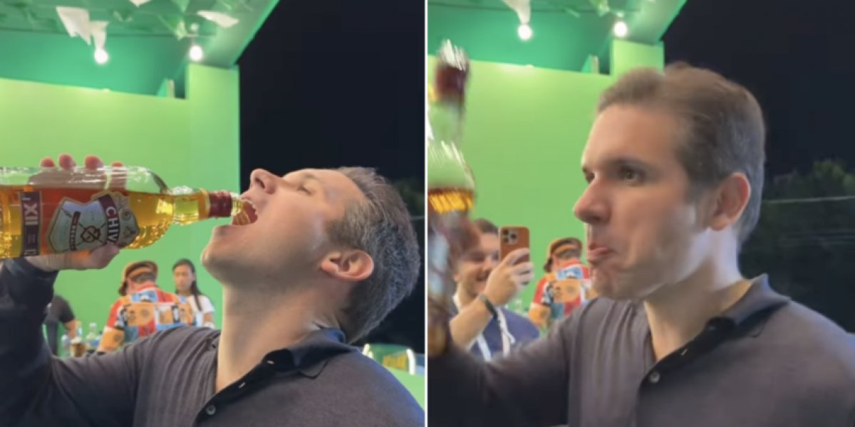 Hugo Motta bebendo na garrafa