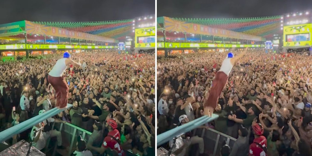 Nattan em momento que ele 'mergulha' na multidão