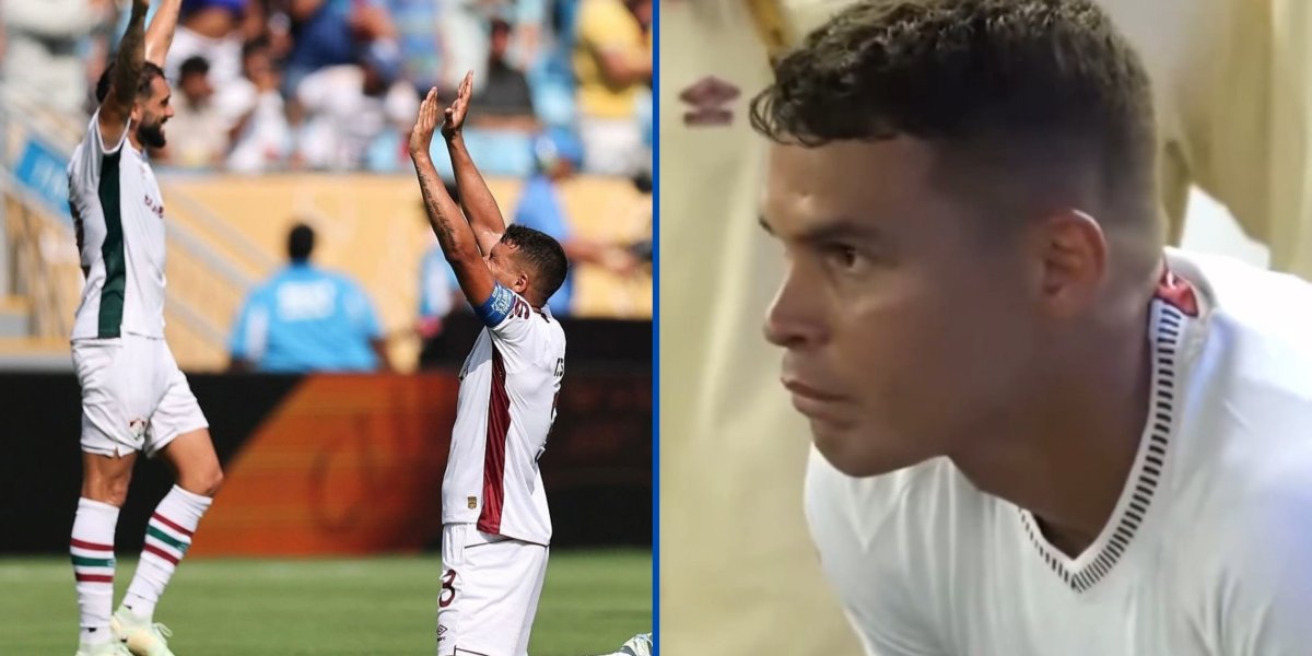 Thiago Silva ajoelhando com as mãos para o alto / Thiago discursando na preleção