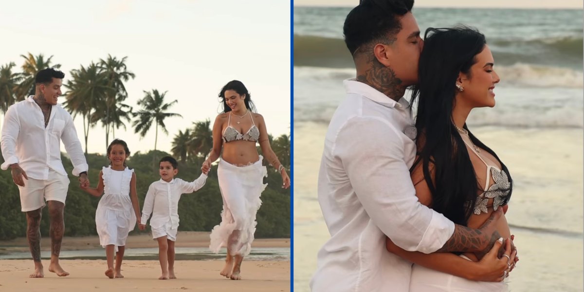 Victor Igoh com sua filha e o pequeno Miguel com sua mãe, Emily, Victor e Emily