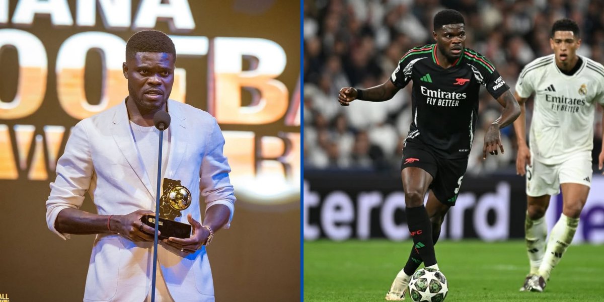 Thomas Partey após ganhar o Prêmio de Futebolista do Ano de Gana / Partey em jogo contra o Real Madrid