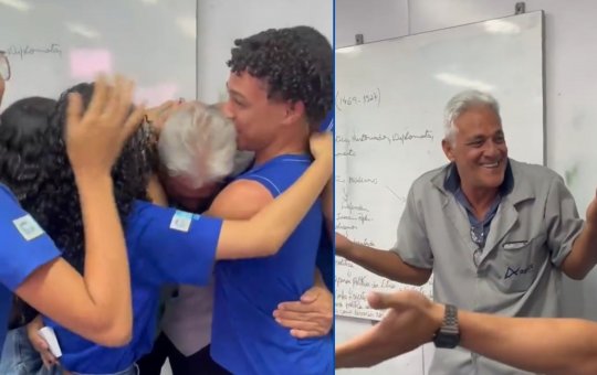Porteiro se emociona ao ser convidado por alunos para ser padrinho de formatura