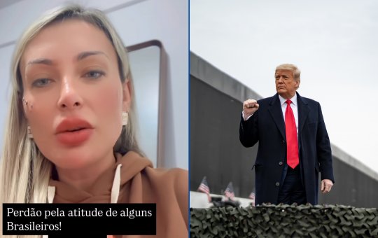 Andressa Urach no momento do vídeo / Trump em foto