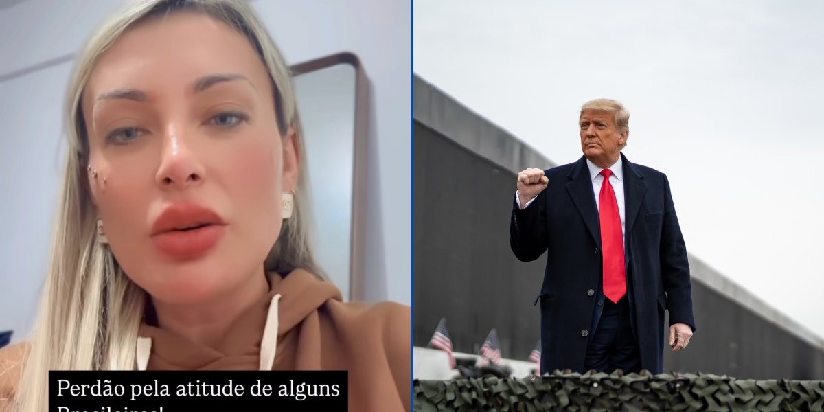 Andressa Urach no momento do vídeo / Trump em foto
