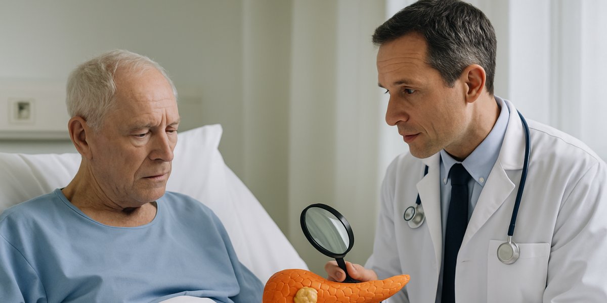 Imagem Ilustrativa de um doutor explicando sobre o câncer de pâncreas