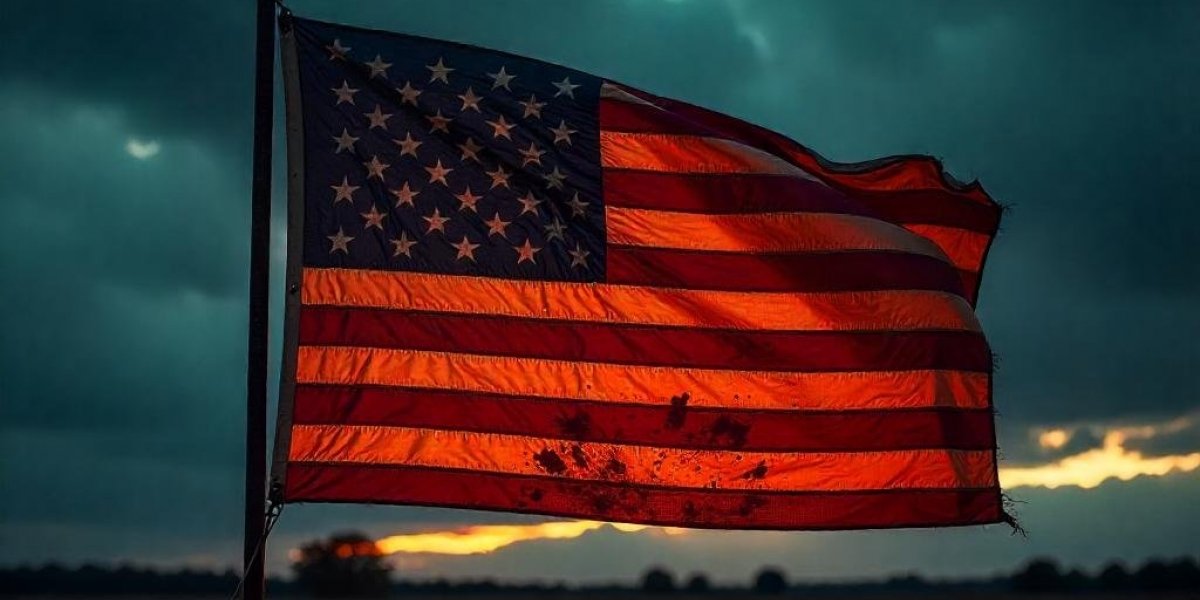 Bandeira dos Estados Unidos melada de sangue