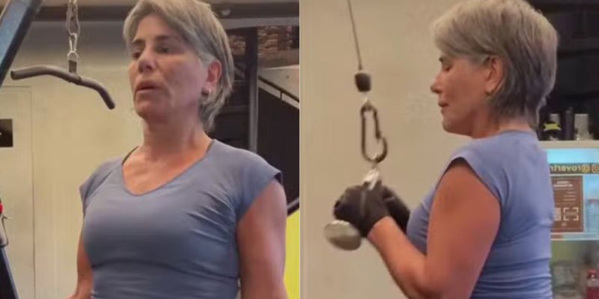 Gloria em momento do treino na academia