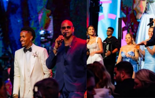 Com presença de Vini Jr, Léo Santana faz showzão em festa de casamento de Éder Militão