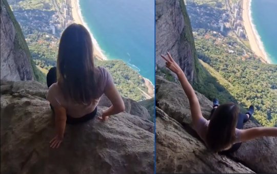 Mulher arrisca a vida para ser fotografada em ponto turístico