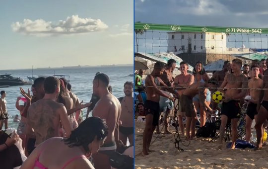 Jogadores de futevôlei e banhistas discutem sobre espaço de areia na praia da Barra