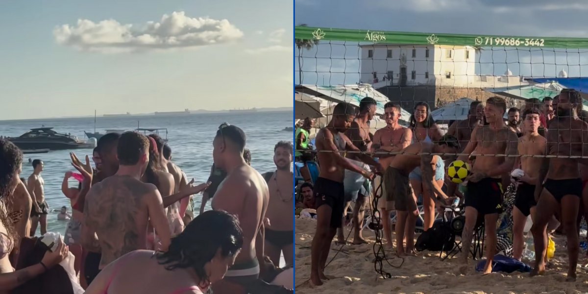 Momento da discussão entre banhistas e jogadores de futevôlei