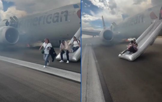 Passageiros saem de avião por escorregador após princípio de incêndio nos EUA