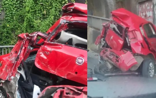 Colisão entre carro e ônibus deixa veículo totalmente destruído em Pirajá