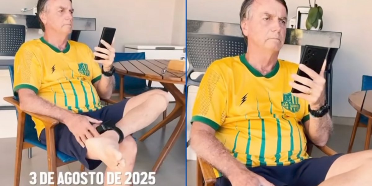 Bolsonaro em videochamada acompanhando manifestações em Copacabana
