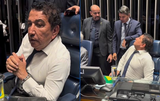 Magno Malta se acorrenta no plenário do Senado durante ocupação da Mesa Diretora