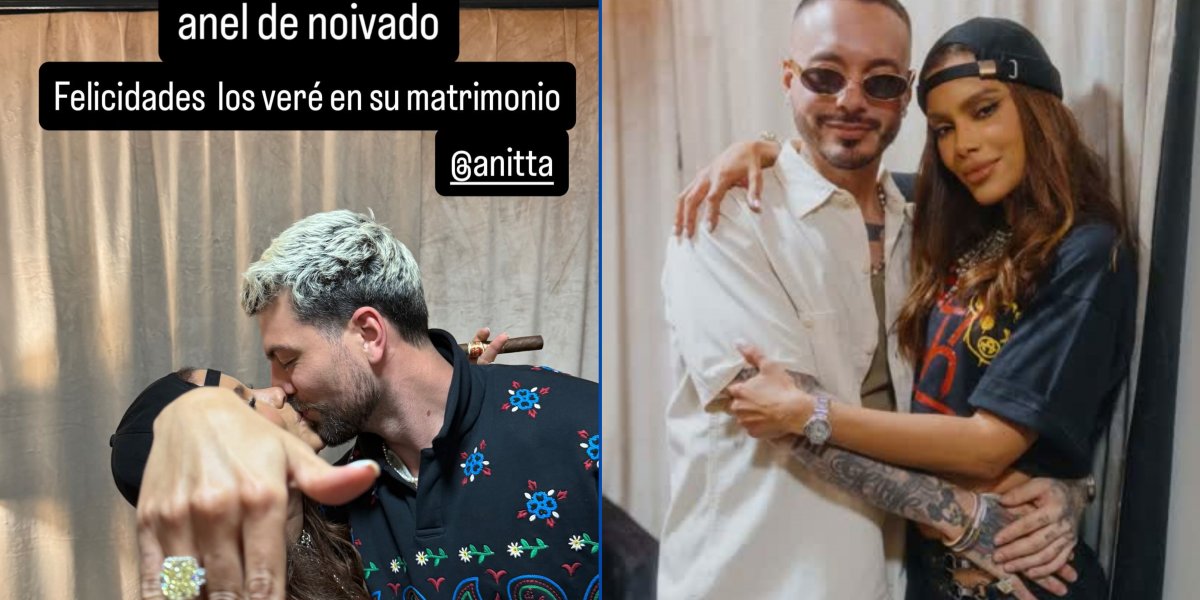 Anitta com anel de noivado beijando Ian Bortolanza / Anitta com o cantor J Balvin