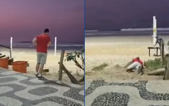 Turista é dopado por garotas de programa e é filmado caindo em Orla de Praia