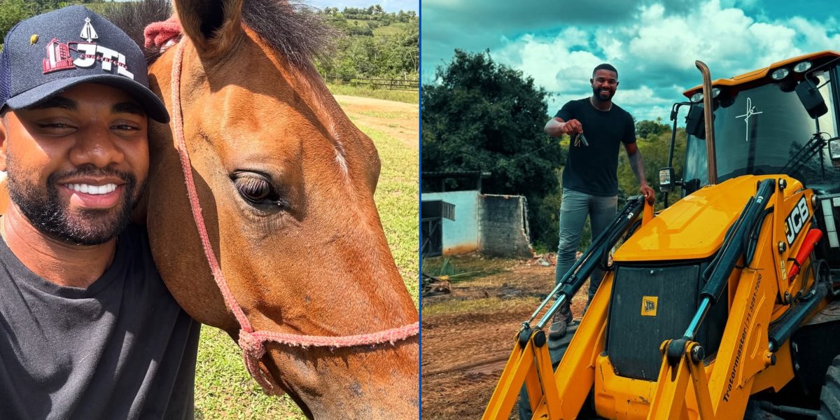 Davi na fazenda com cavalo / Davi em trator