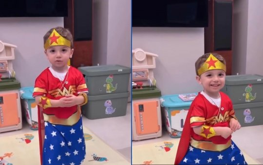 Filho de Claudia Raia surge com fantasia de Mulher-Maravilha e divide opiniões