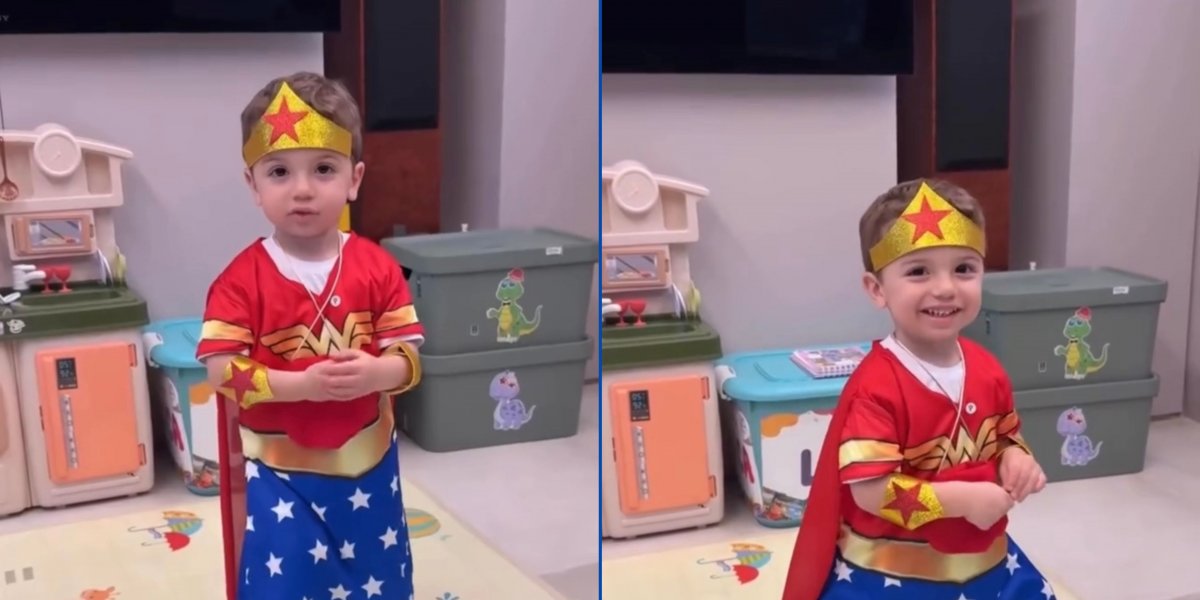 Filho de Claudia Raia fantasiado de Mulher-Maravilha
