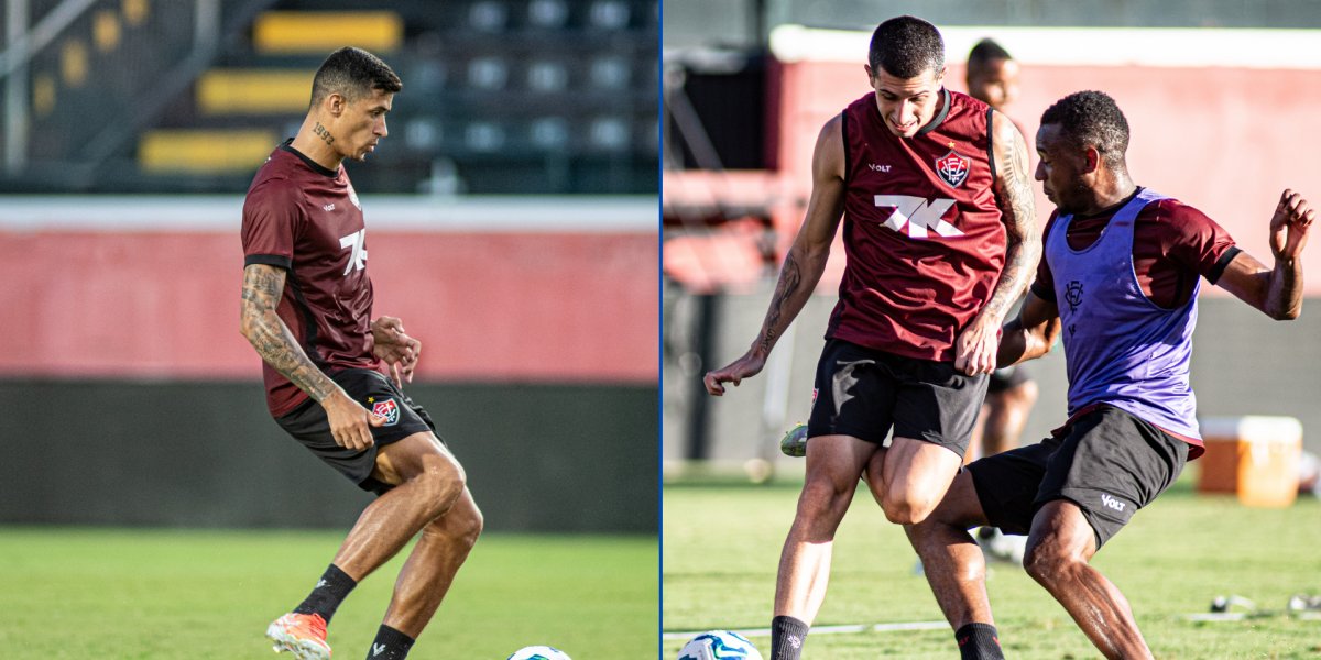 Camutanga e Dudu em treino pelo Vitória