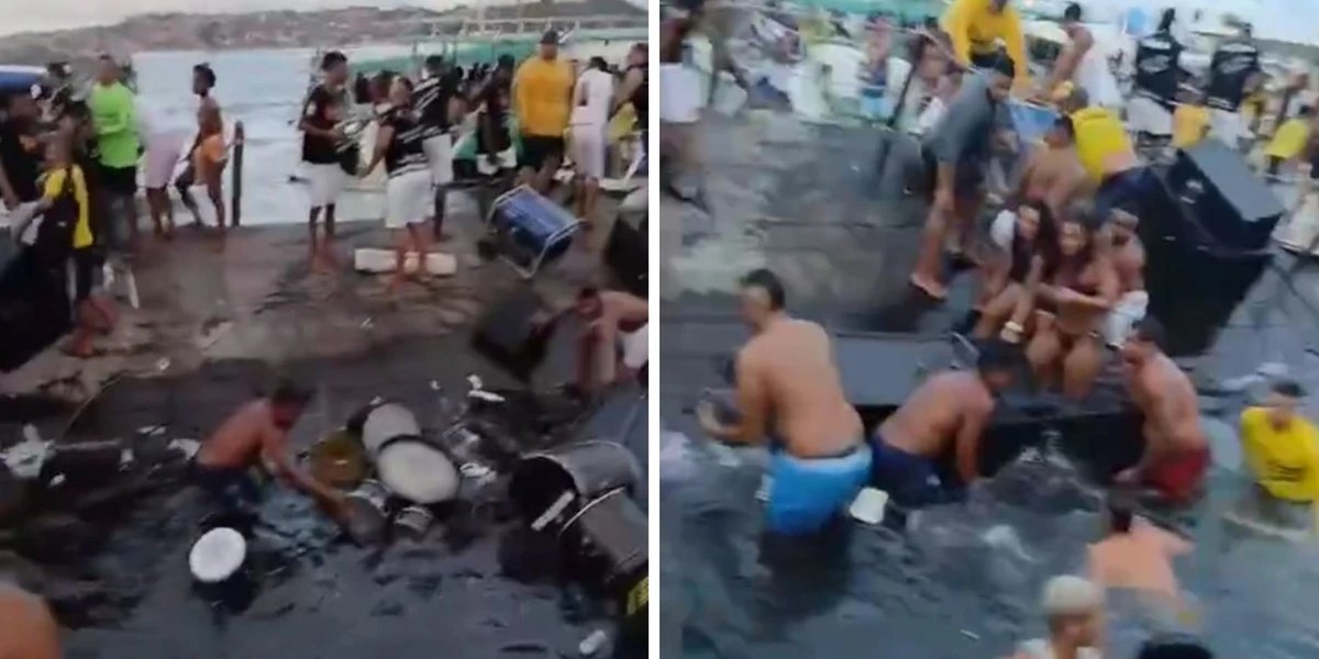 Embarcação naufraga durante show de banda de pagode na Ribeira