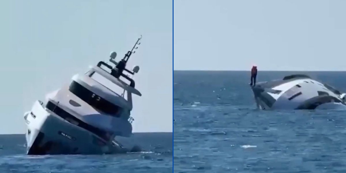 Momento que o iate afunda no mar