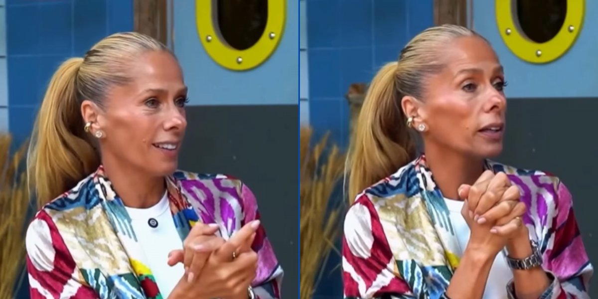Adriane Galisteu durante participação no podcast “Aquecendo o Feno”