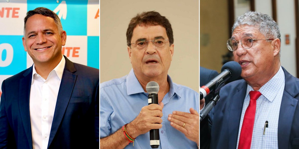 Da esquerda para a direita, os secretários Pablo Barrozo e Angelo Almeida e o deputado Rosemberg Pinto
