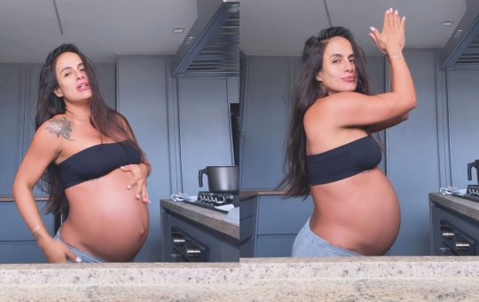 Em reta final de gravidez, Carol Peixinho exibe barrigão dançando