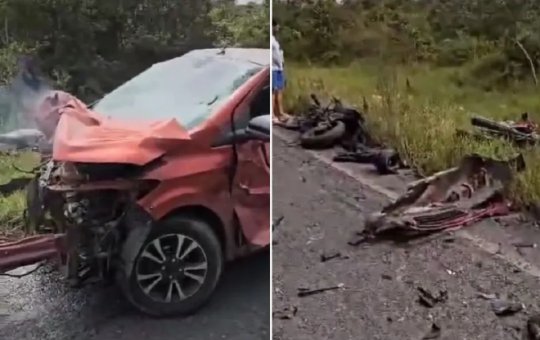 Acidente grave envolvendo carro e sete motos deixa várias pessoas feridas na BA-504 em Alagoinhas