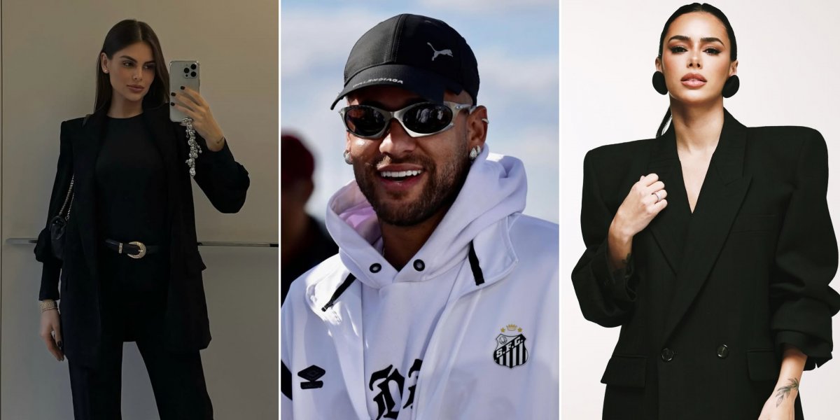 Amanda Kimberlly (Esquerda), Neymar (Centro), Bruna Biancardi (Direita)