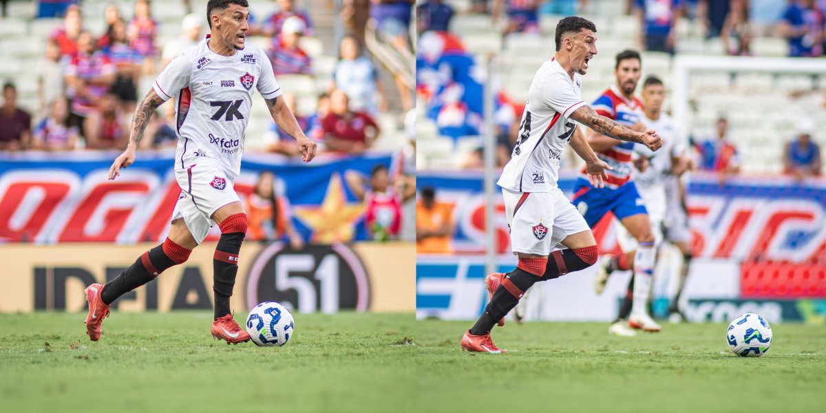 Gabriel Baralhas em ação na partida contra o Fortaleza