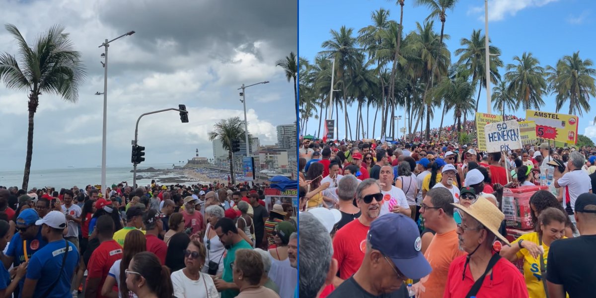 Manifestantes na região da Barra, em Salvador