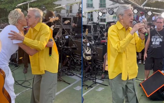 Caetano Veloso dá selinho em Maria Gadú durante protesto contra PEC da Blindagem no Rio de Janeiro