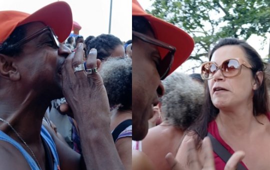 Ator baiano Luis Miranda discute com mulher durante protesto contra PEC da Blindagem